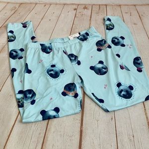 SO Turquoise/Aqua Blue Panda Bear Heads Poly Spandex Leggings NWT